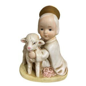 Homco Figurine Angel Shepard Lamb 5605 Collectible Porcelain Bisque